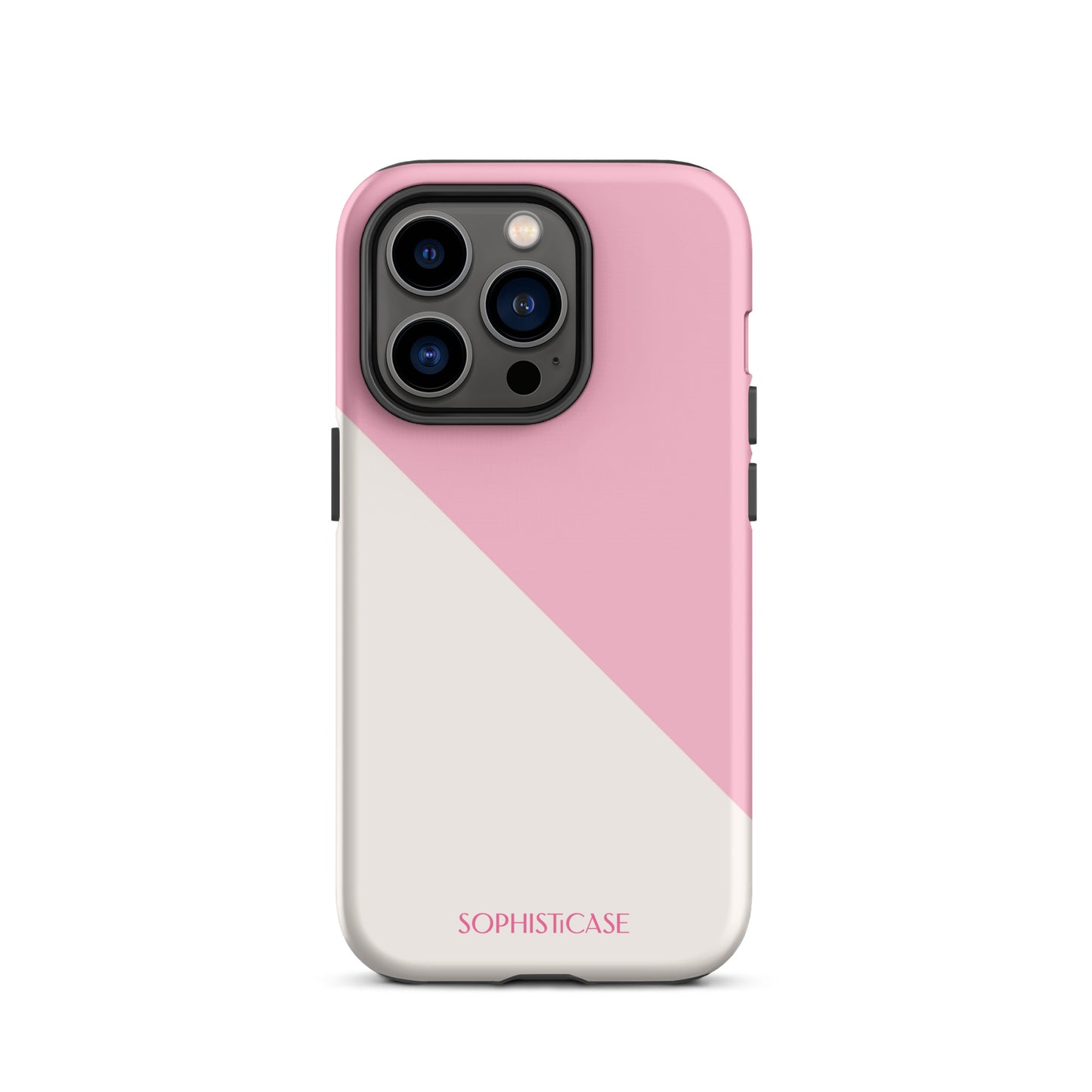 Tough Phone Case Featuring Pink Cream Diagonal Split Design for iPhone 14 Pro Matte