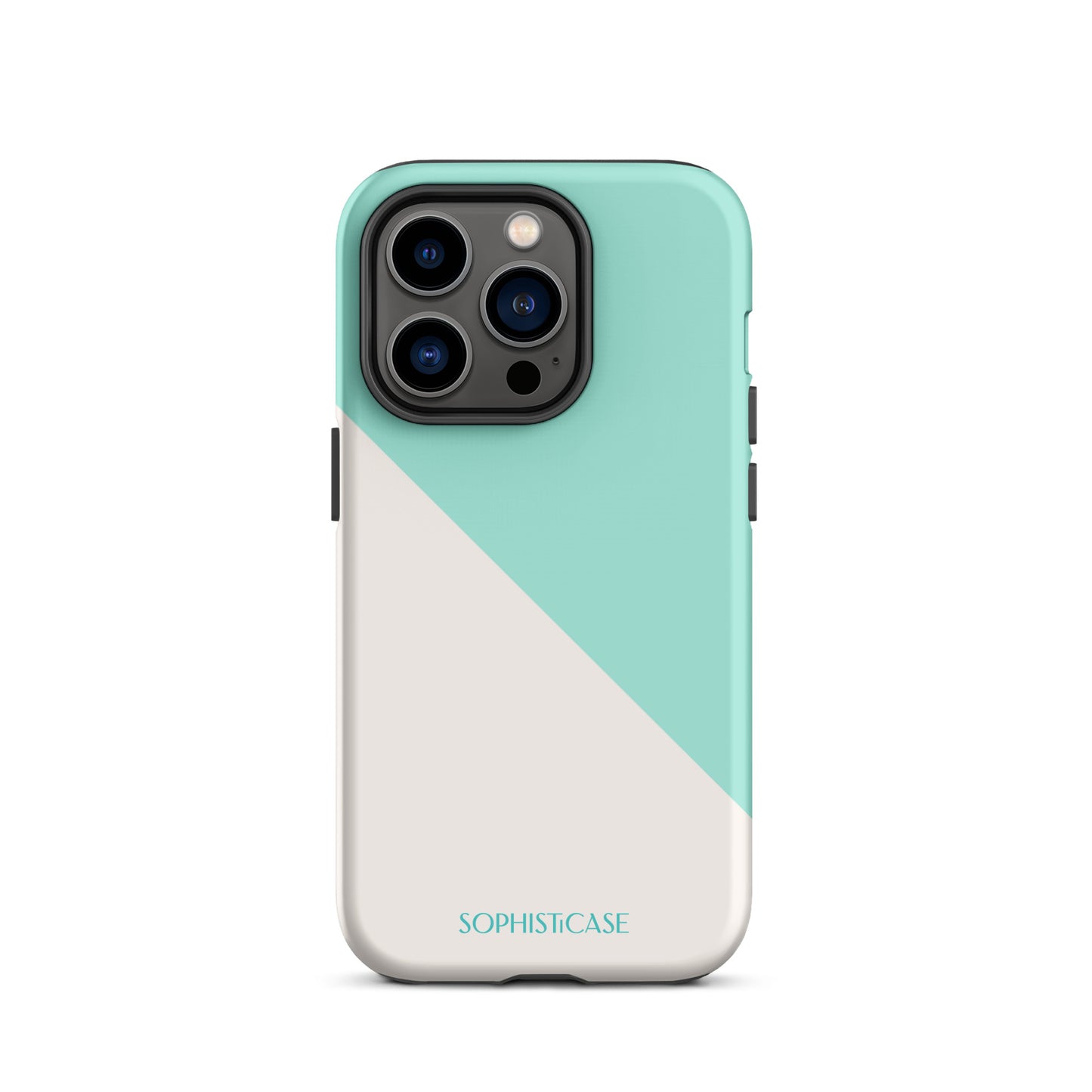 Tough Phone Case Featuring Mint Green Cream Diagonal Split Design for iPhone 14 Pro Matte