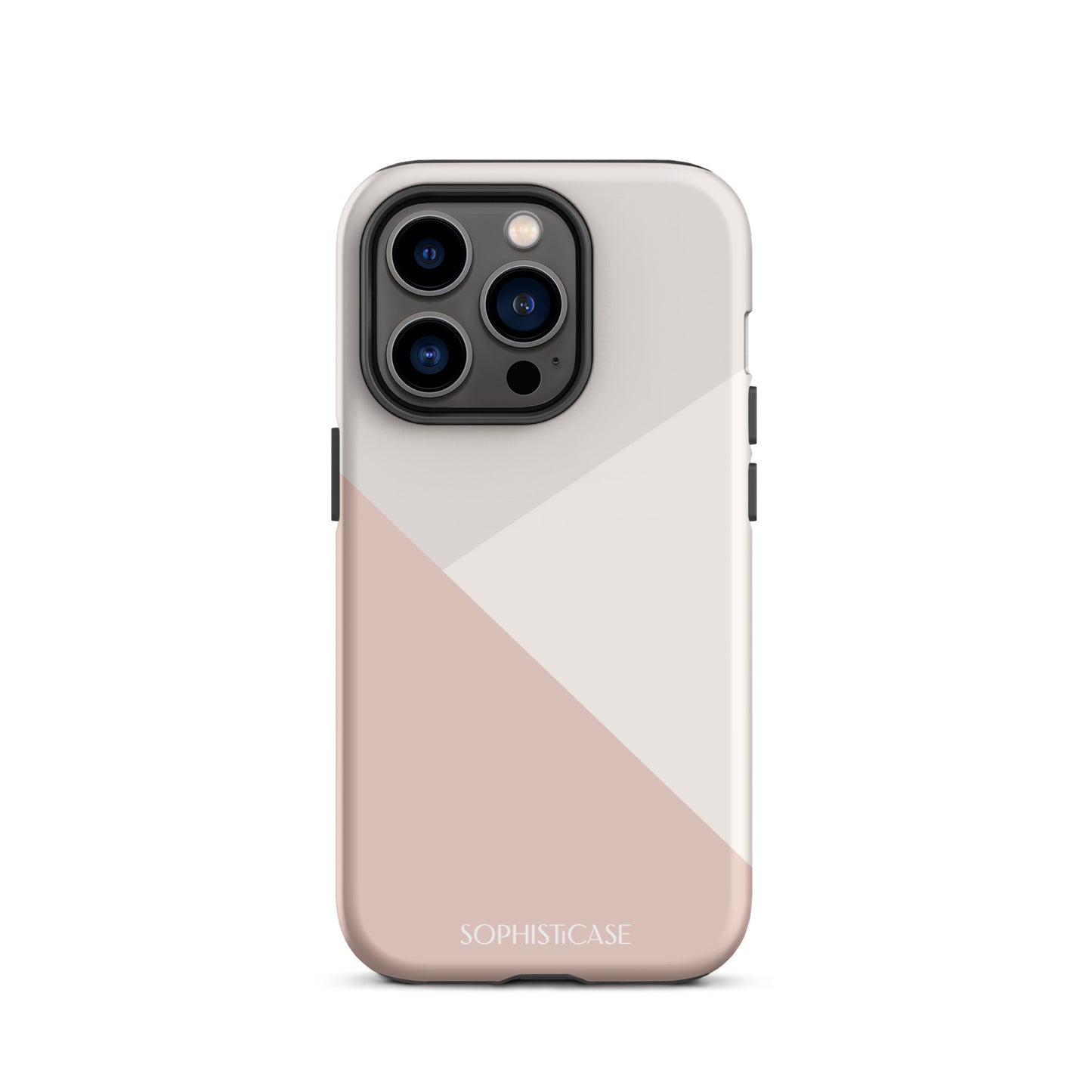 Tough Phone Case Featuring Three Tone Neutral Beige Cream Diagonal Design for iPhone 14 Pro Matte