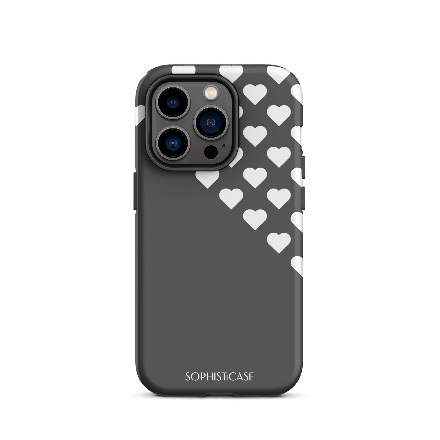 Tough Phone Case Featuring Black Cream Tiny Hearts Design for iPhone 14 Pro Matte