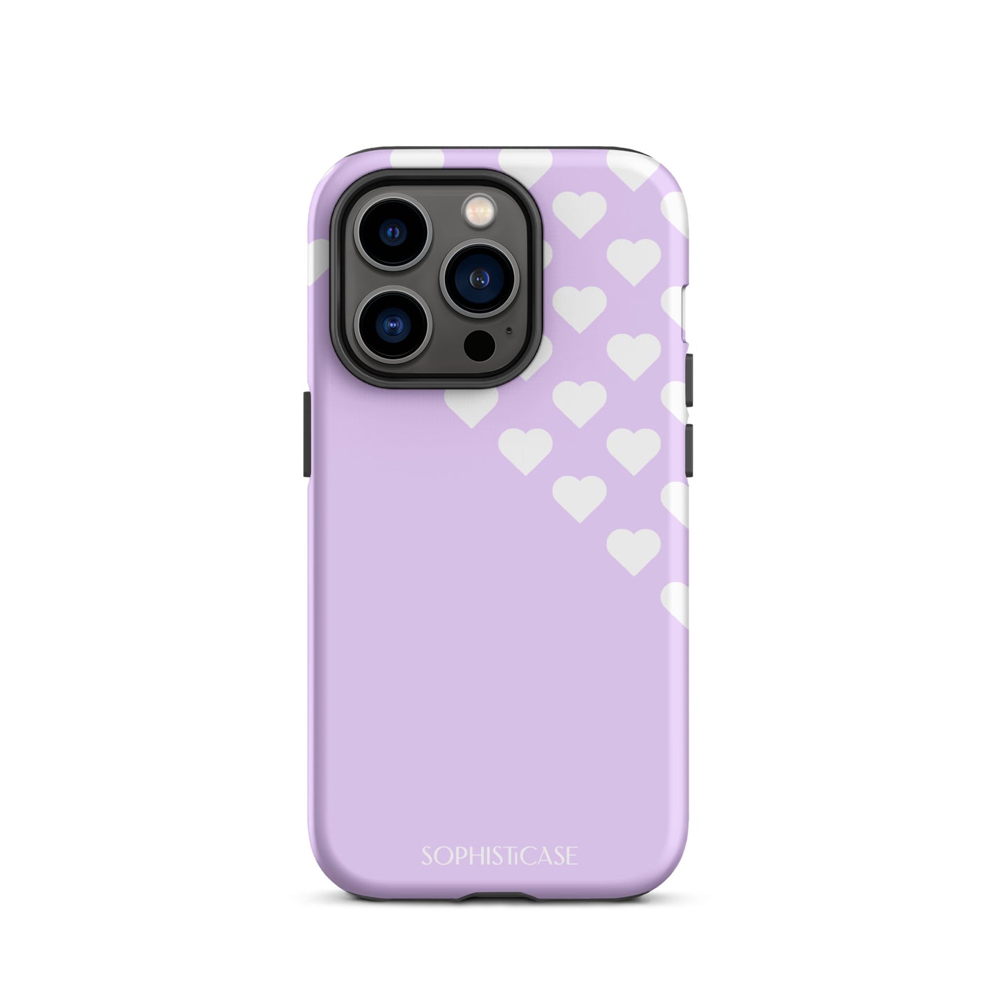 Tough Phone Case Featuring Purple Cream Tiny Hearts Design for iPhone 14 Pro Matte