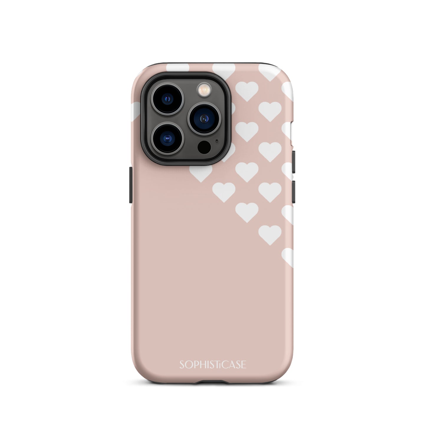 Tough Phone Case Featuring Neutral Beige Cream Tiny Hearts Design for iPhone 14 Pro Matte