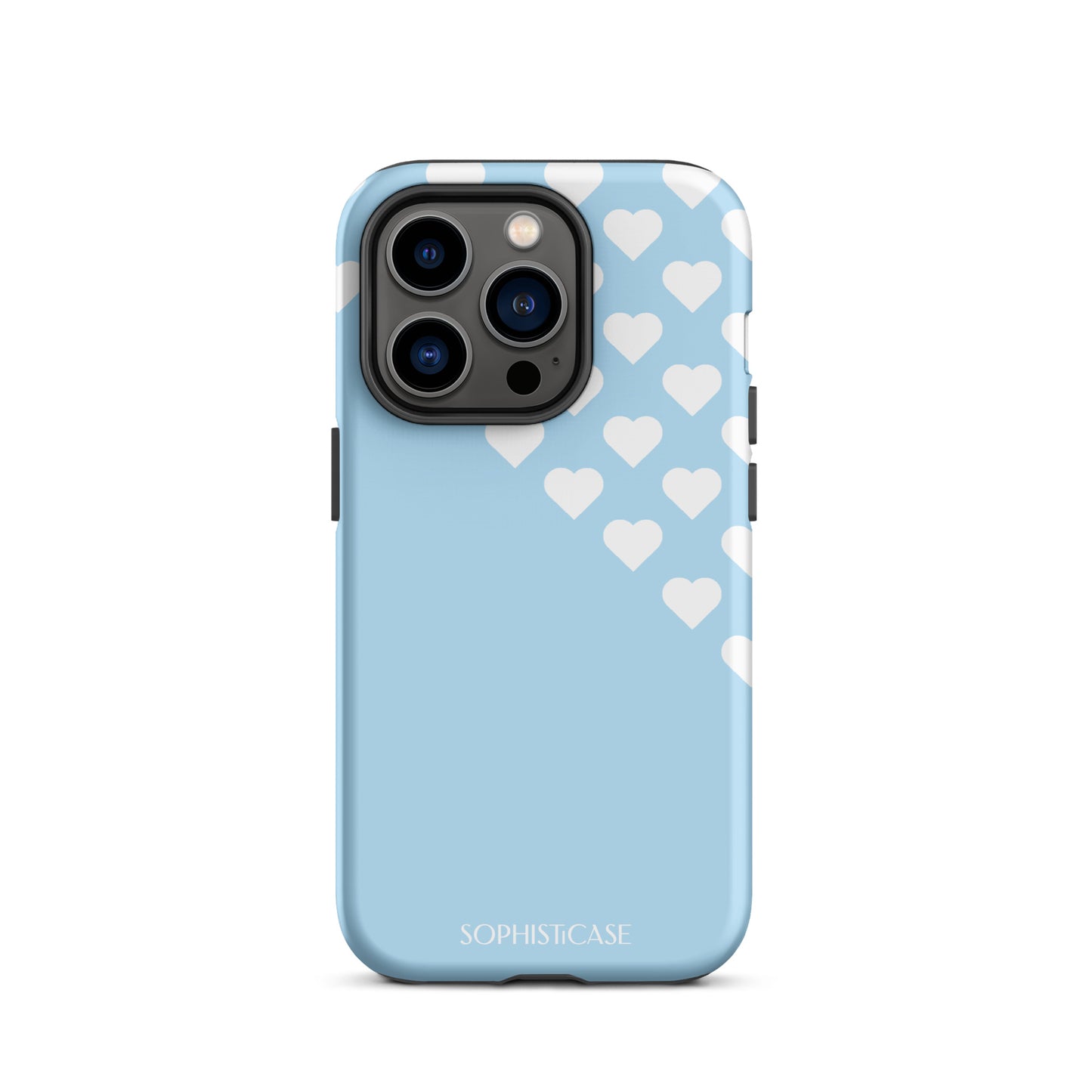 Tough Phone Case Featuring Blue Cream Tiny Hearts Design for iPhone 14 Pro Matte