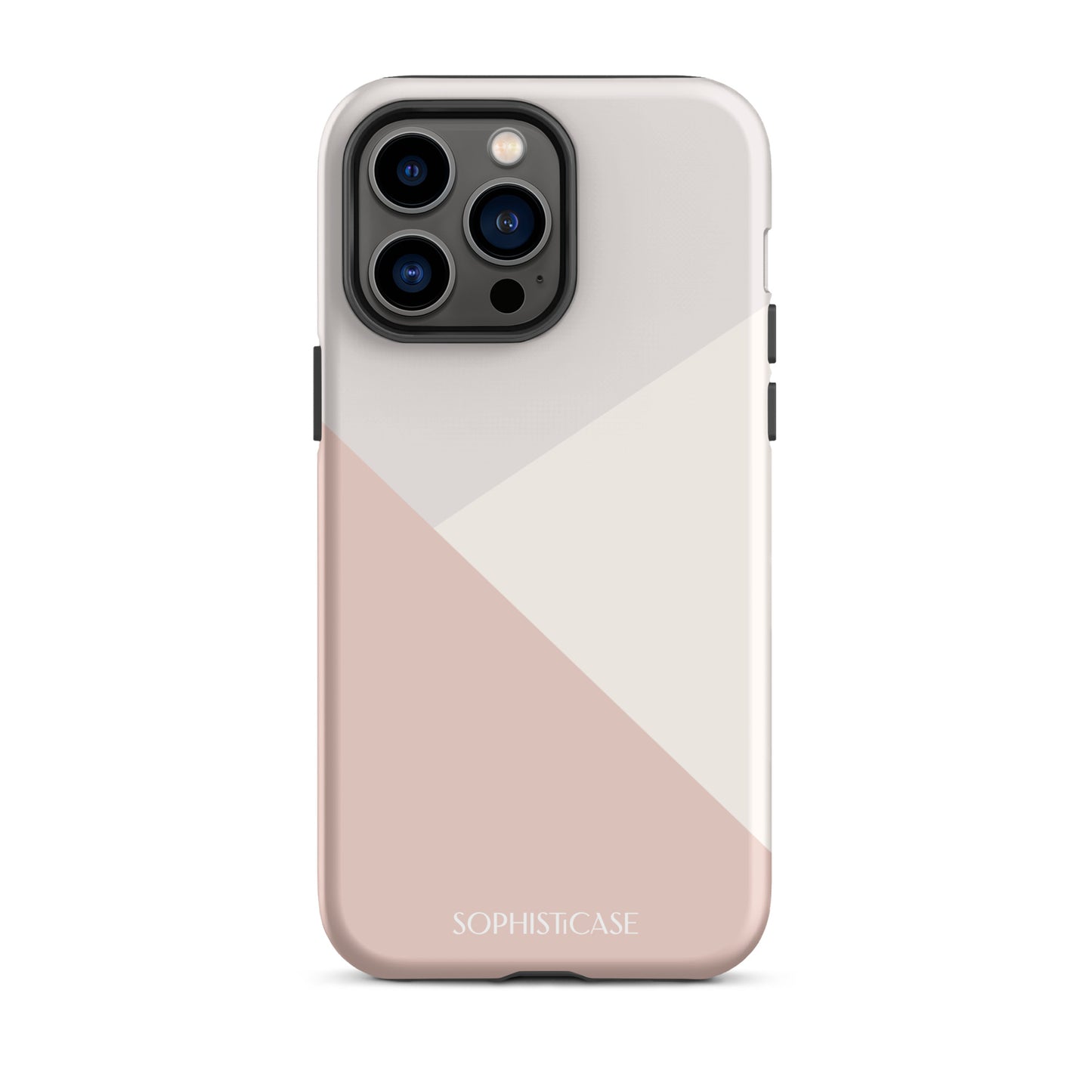 Tough Phone Case Featuring Three Tone Neutral Beige Cream Diagonal Design for iPhone 14 Pro Max Matte