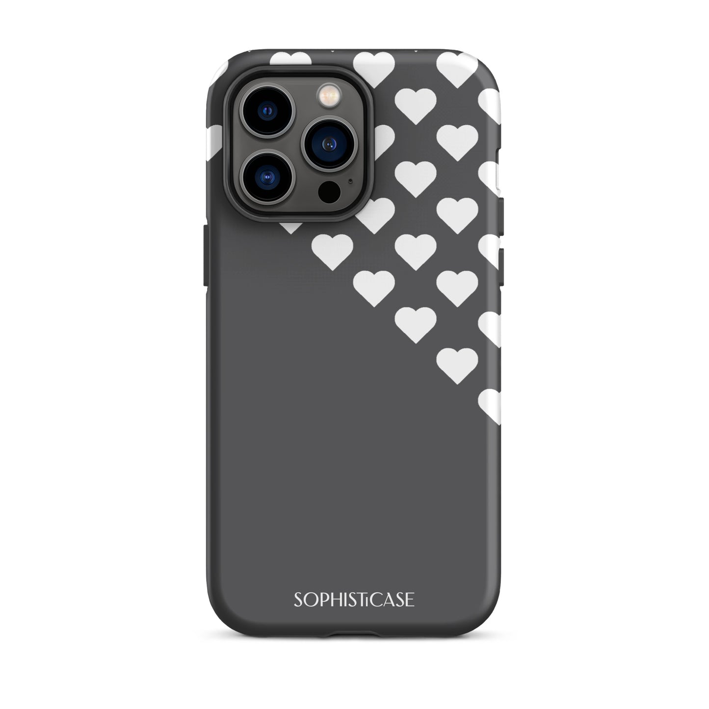 Tough Phone Case Featuring Black Cream Tiny Hearts Design for iPhone 14 Pro Max Matte