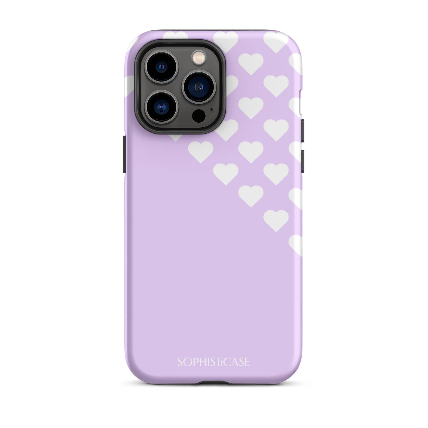 Tough Phone Case Featuring Purple Cream Tiny Hearts Design for iPhone 14 Pro Max Matte