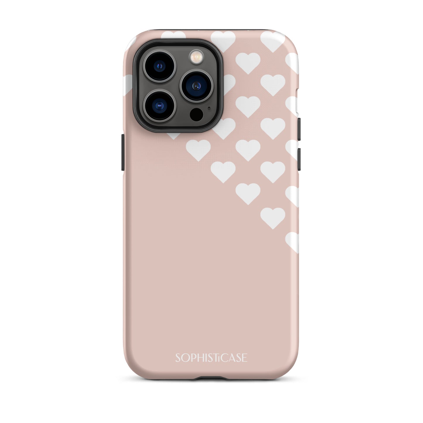 Tough Phone Case Featuring Neutral Beige Cream Tiny Hearts Design for iPhone 14 Pro Max Matte