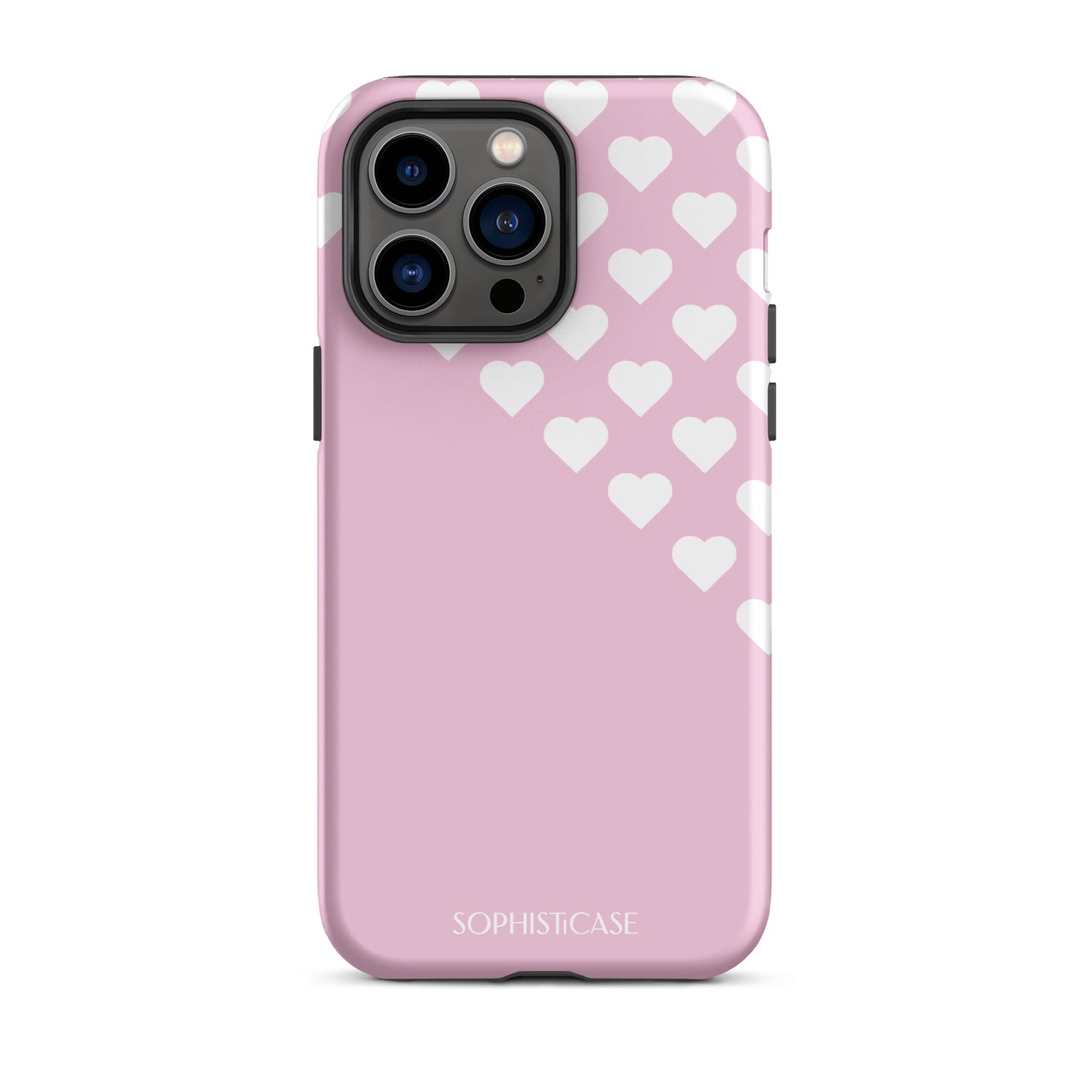 Tough Phone Case Featuring Pink Cream Tiny Hearts Design for iPhone 14 Pro Max Matte