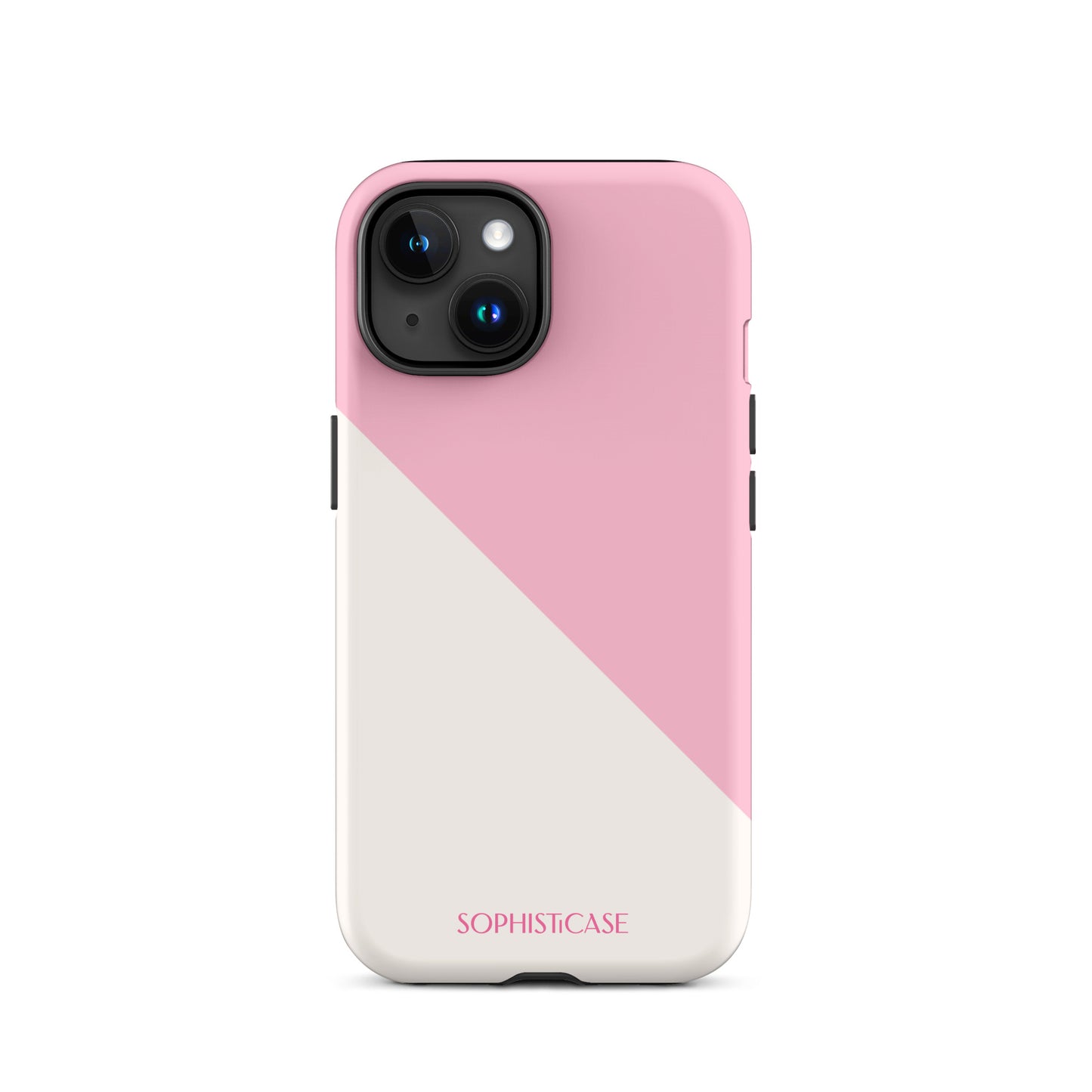 Tough Phone Case Featuring Pink Cream Diagonal Split Design for iPhone 15 Matte