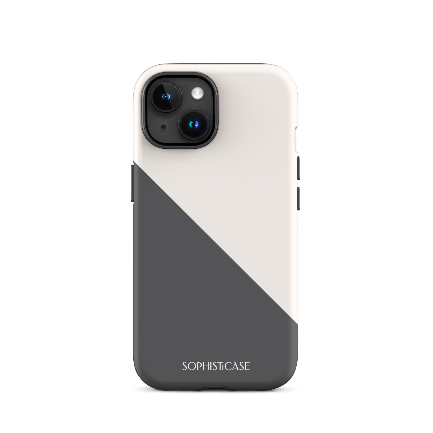 Tough Phone Case Featuring Grey Cream Diagonal Split Design for iPhone 15 Matte