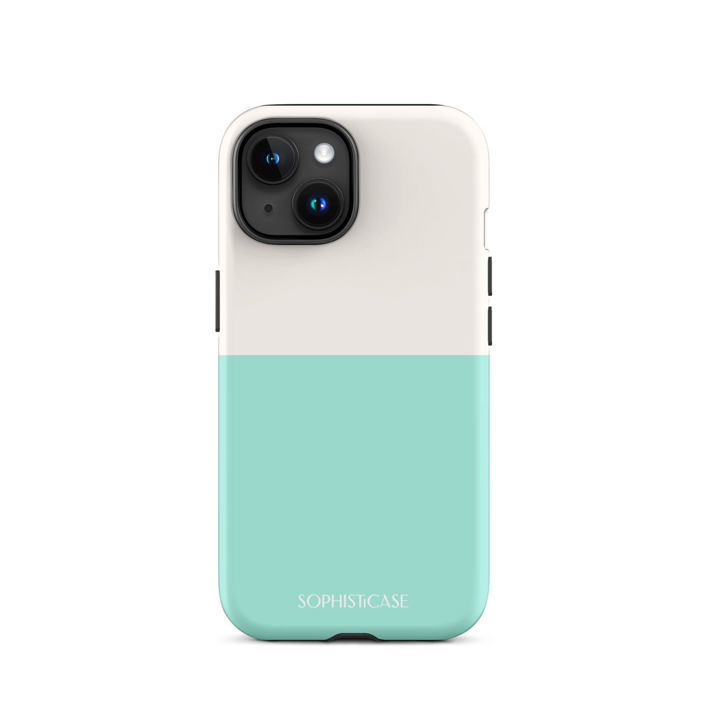 Tough Phone Case Featuring Two Tone Green Cream Design for iPhone 15 Matte