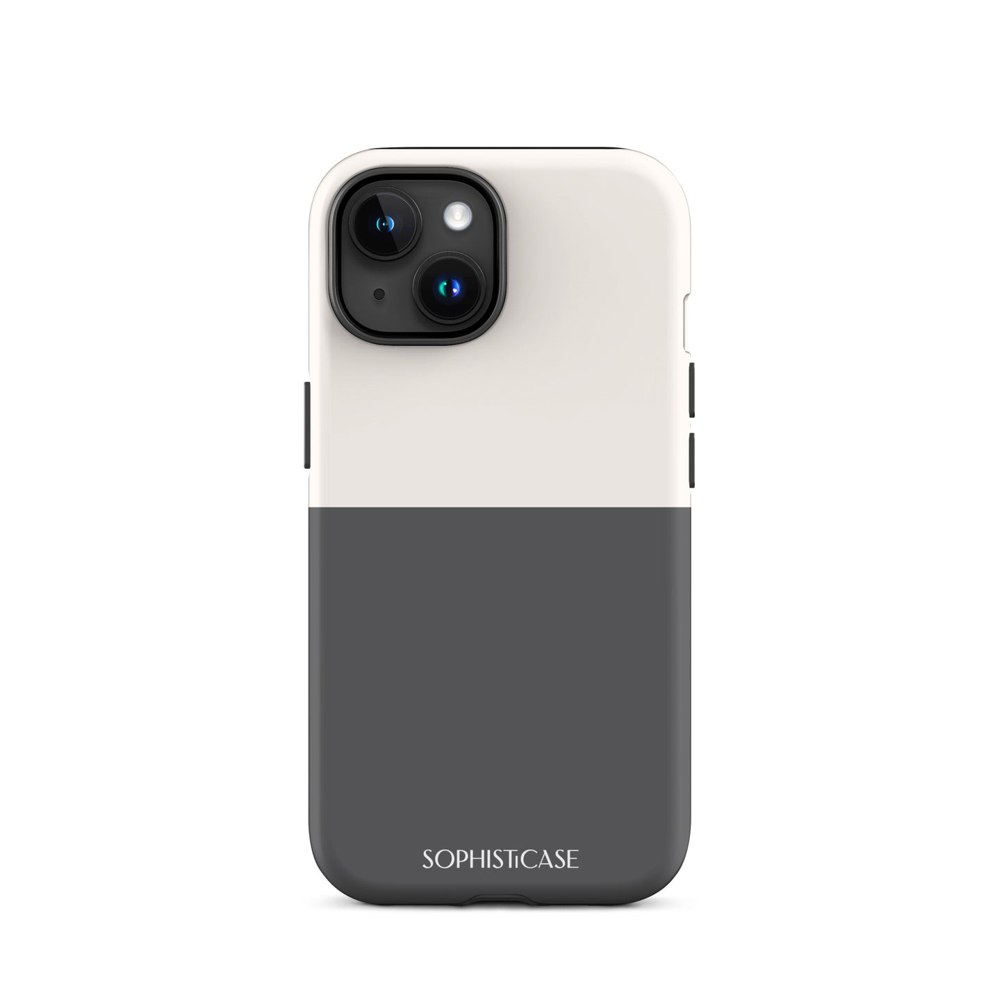 Tough Phone Case Featuring Two Tone Grey Cream Design for iPhone 15 Matte