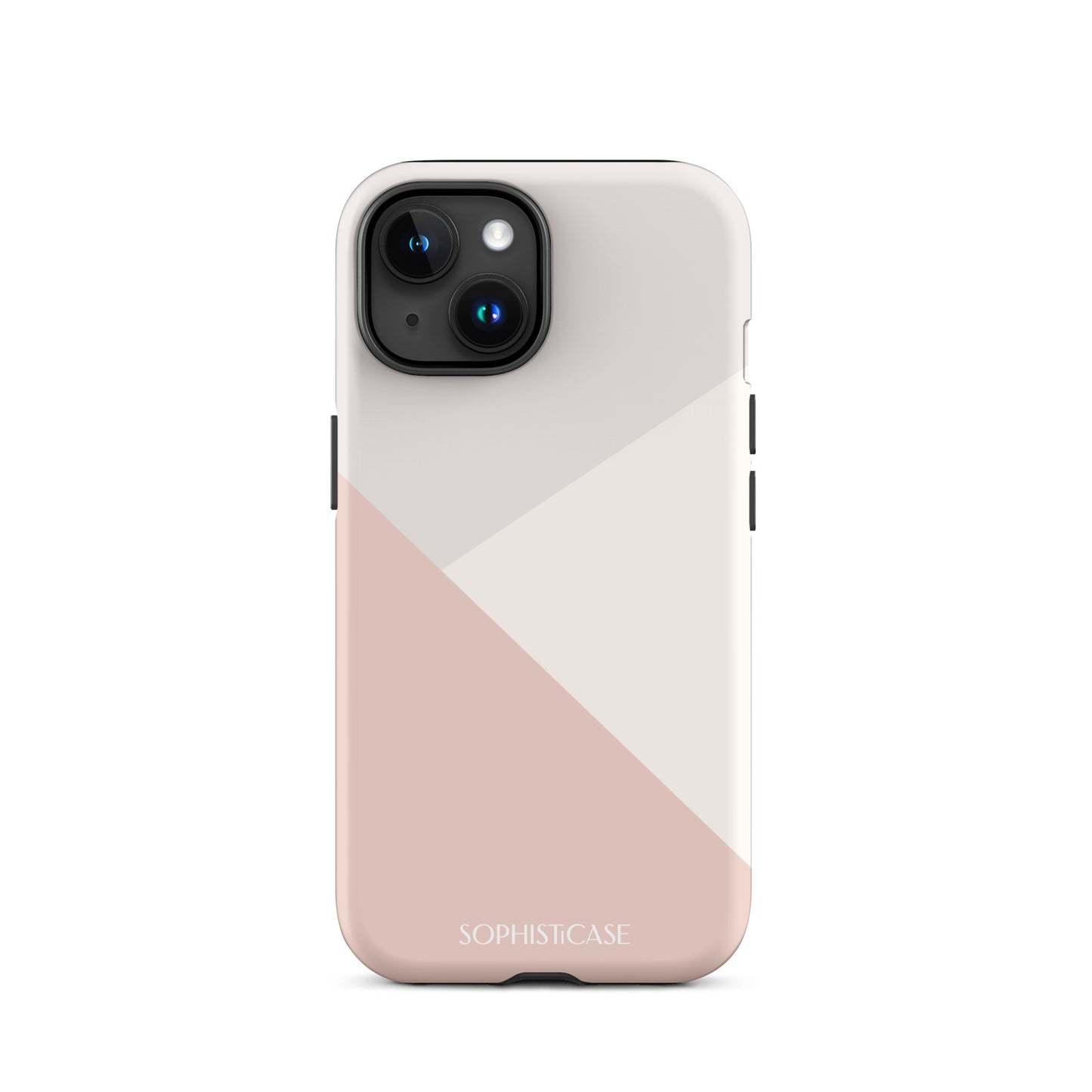 Tough Phone Case Featuring Three Tone Neutral Beige Cream Diagonal Design for iPhone 15 Matte