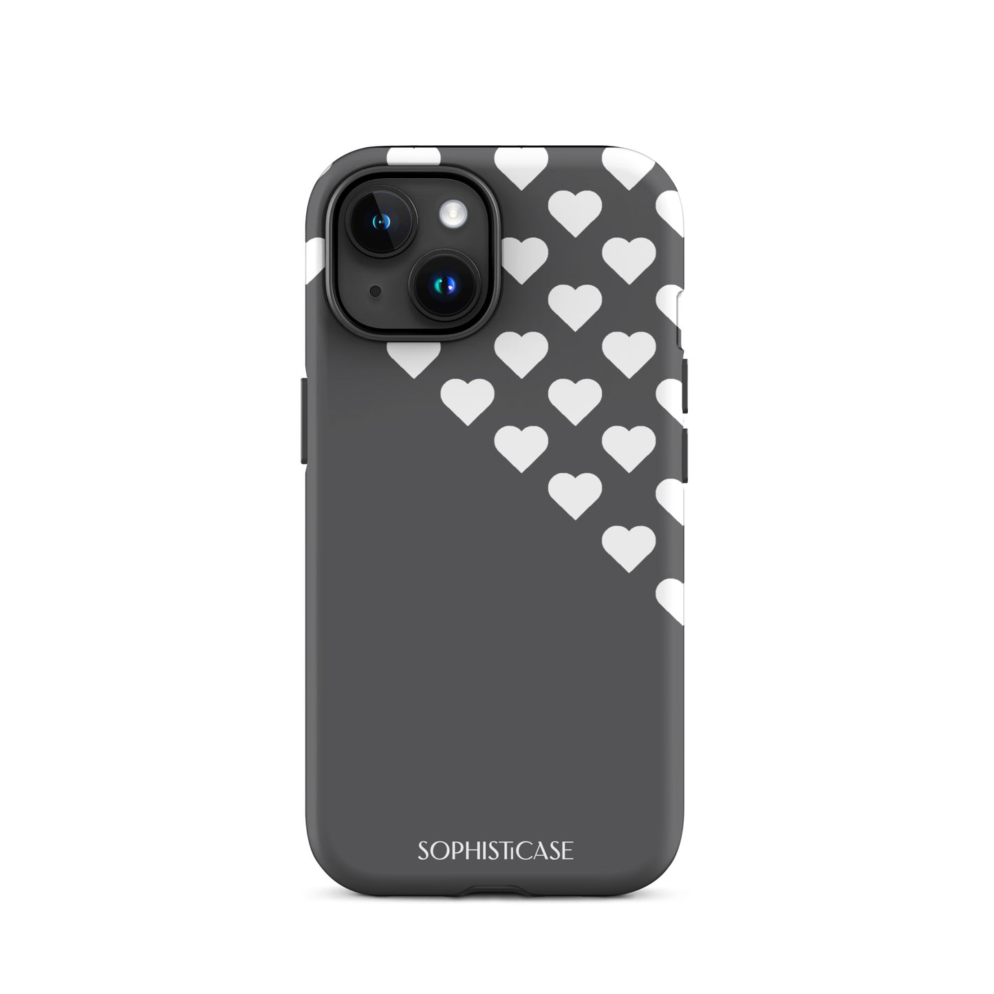 Tough Phone Case Featuring Black Cream Tiny Hearts Design for iPhone 15 Matte