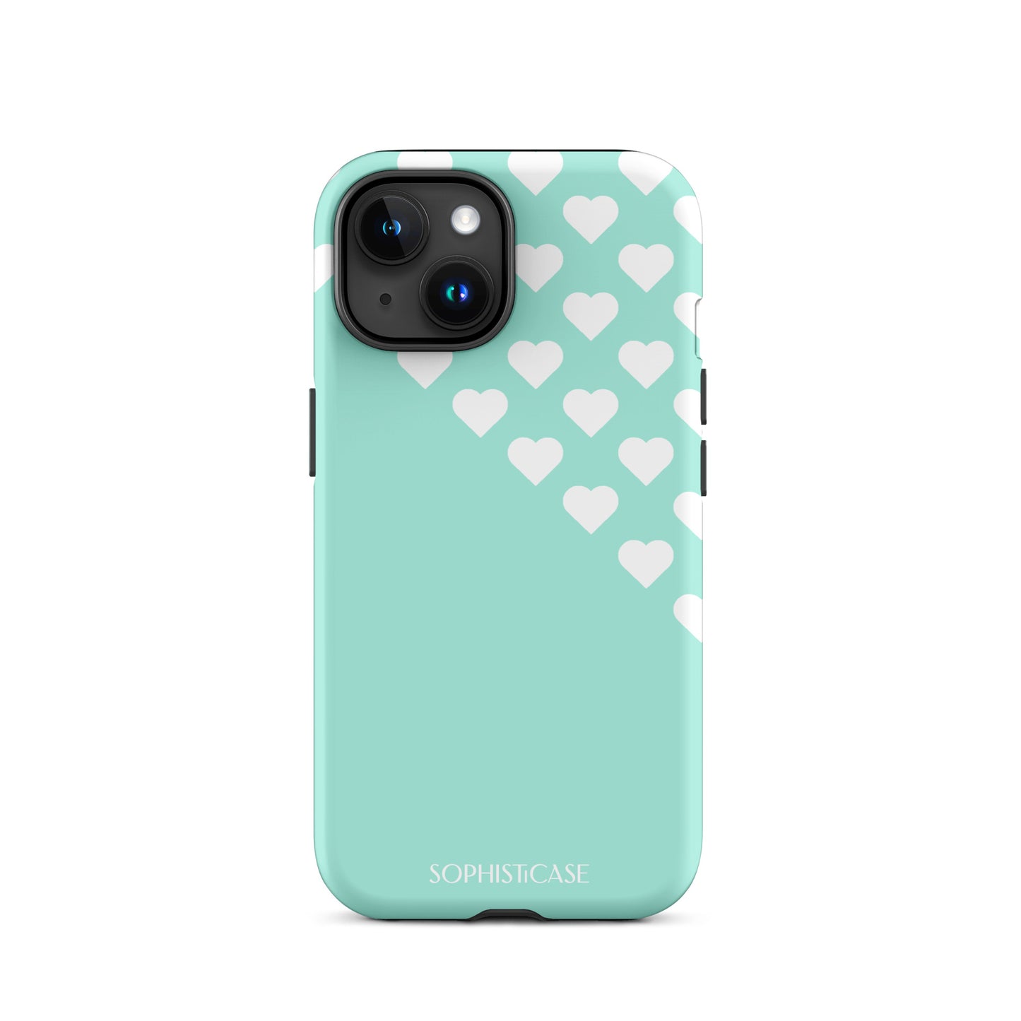 Tough Phone Case Featuring Black Cream Tiny Hearts Design for iPhone 15 Matte