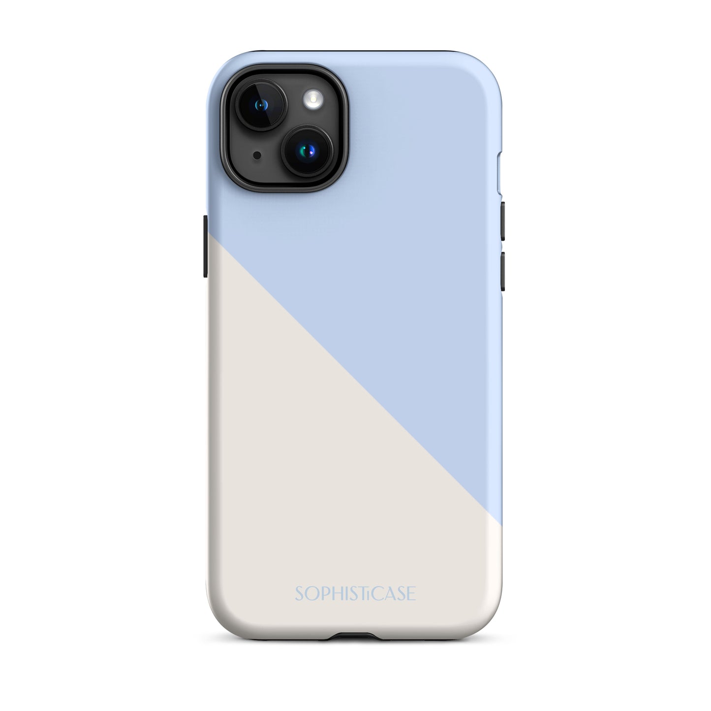 Tough Phone Case Featuring Baby Blue Cream Diagonal Split Design for iPhone 15 Plus Matte