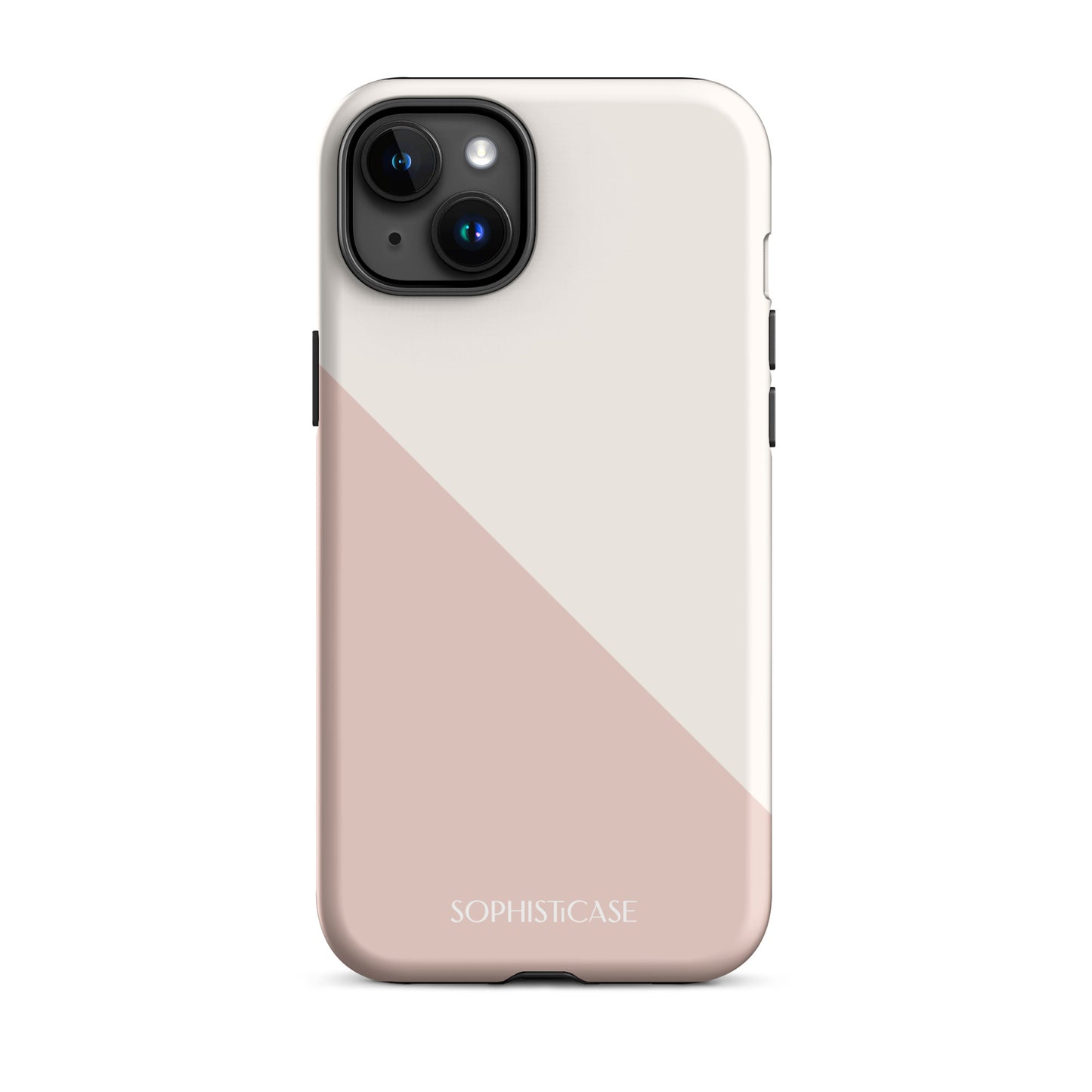 Tough Phone Case Featuring Neutral Beige Cream Diagonal Split Design for iPhone 15 Plus Matte