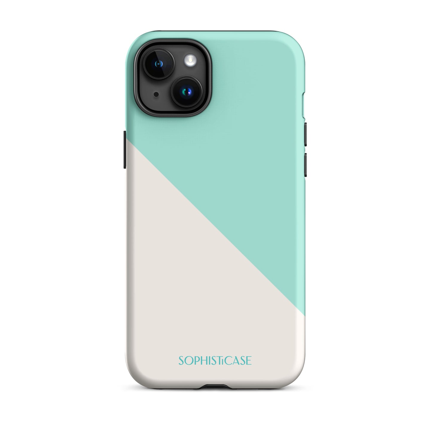 Tough Phone Case Featuring Mint Green Cream Diagonal Split Design for iPhone 15 Plus Matte