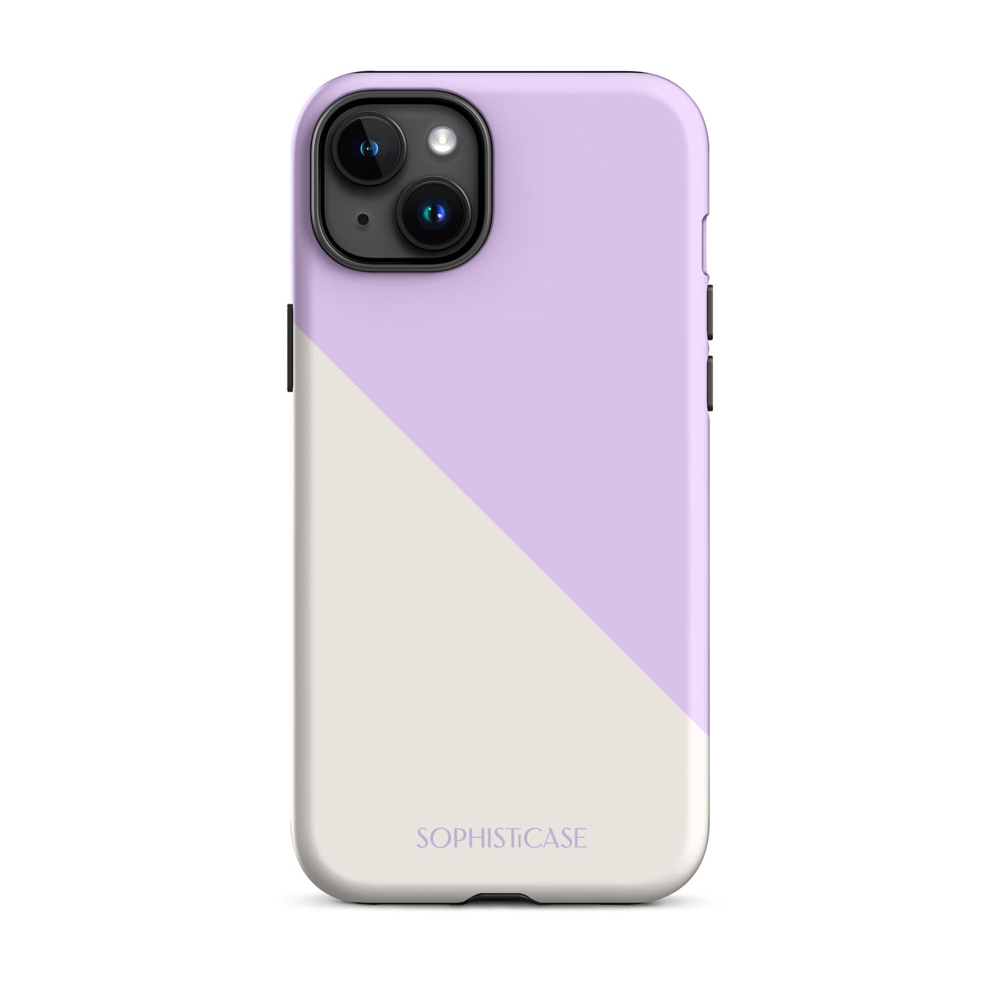 Tough Phone Case Featuring Purple Cream Diagonal Split Design for iPhone 15 Plus Matte