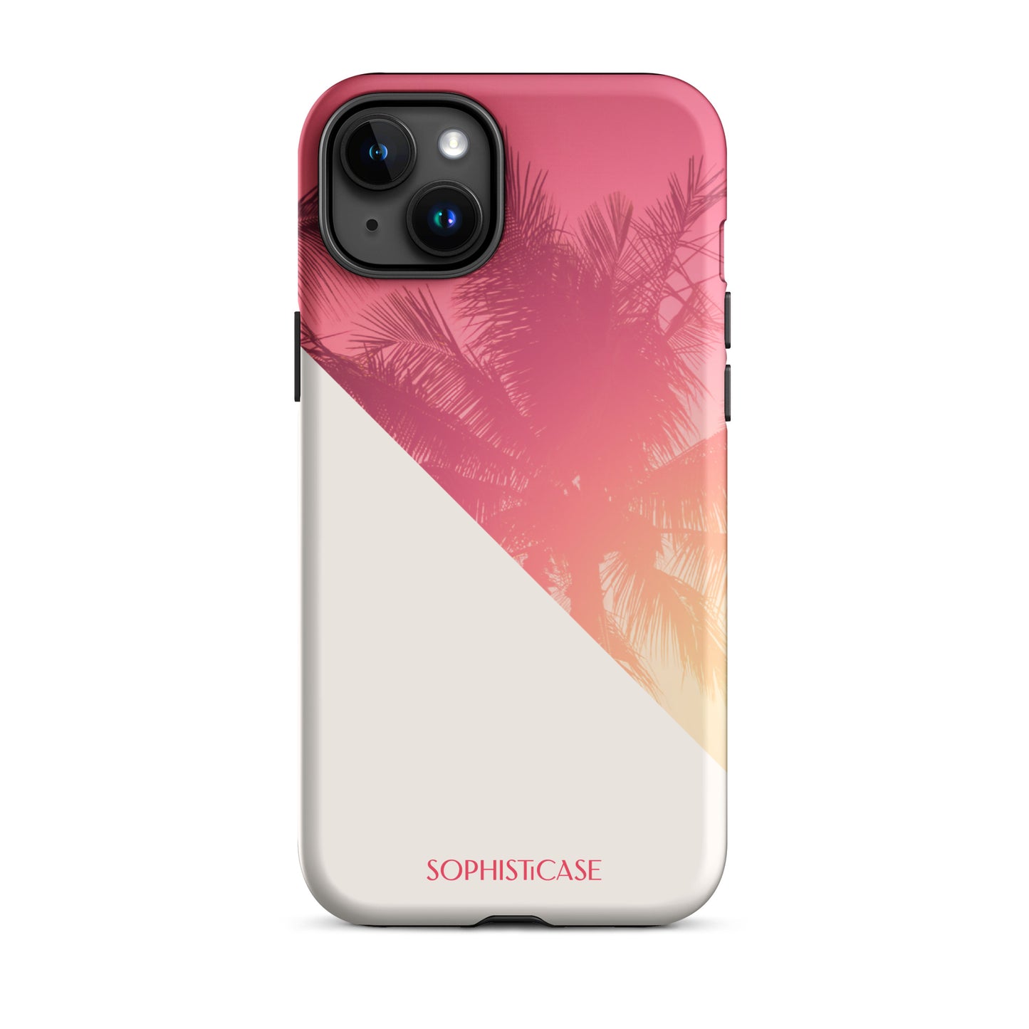 Tough Phone Case Featuring Red Cream Summer Palm Tree Design for iPhone 15 Plus Matte