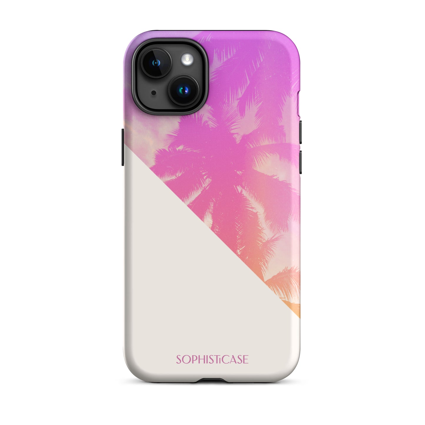 Tough Phone Case Featuring Purple Cream Summer Palm Tree Design for iPhone 15 Plus Matte