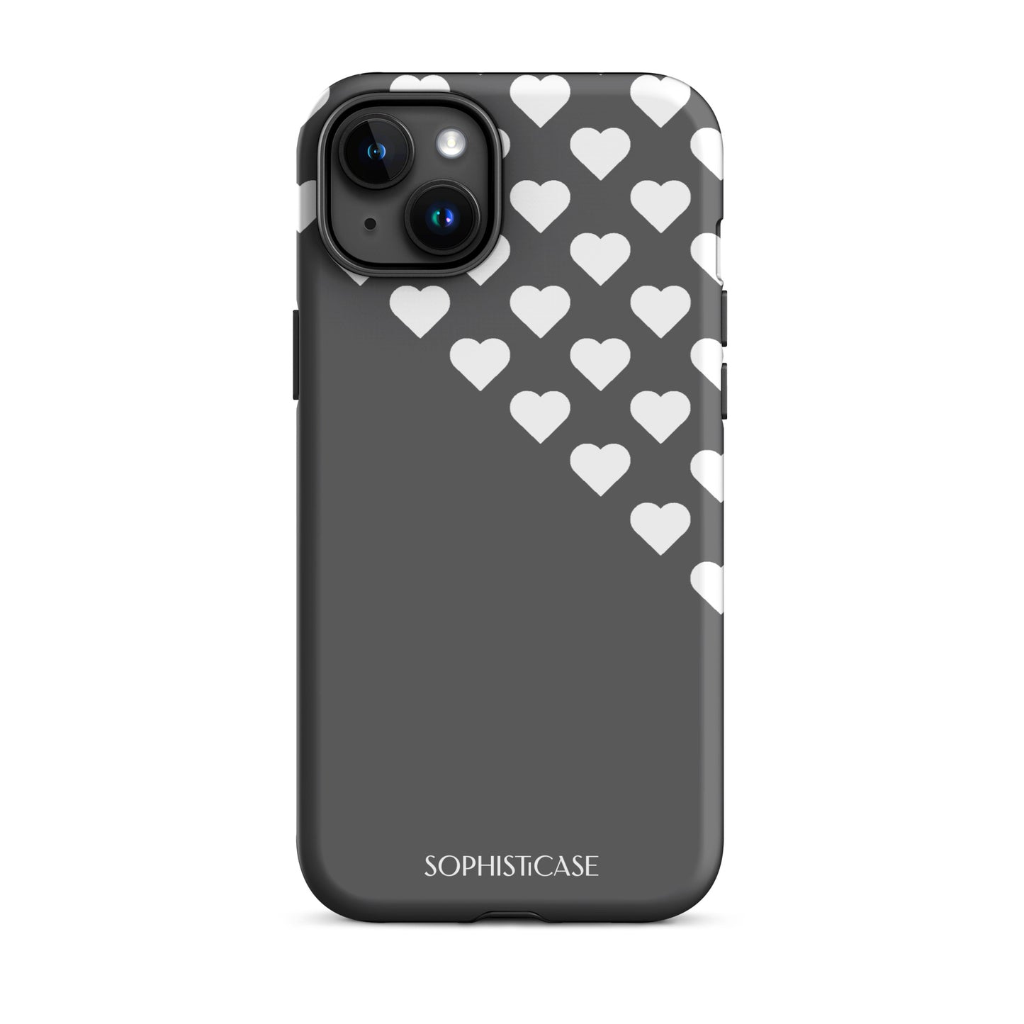 Tough Phone Case Featuring Black Cream Tiny Hearts Design for iPhone 15 Plus Matte