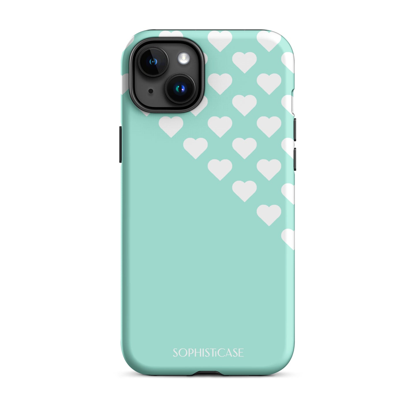 Tough Phone Case Featuring Black Cream Tiny Hearts Design for iPhone 15 Plus Matte