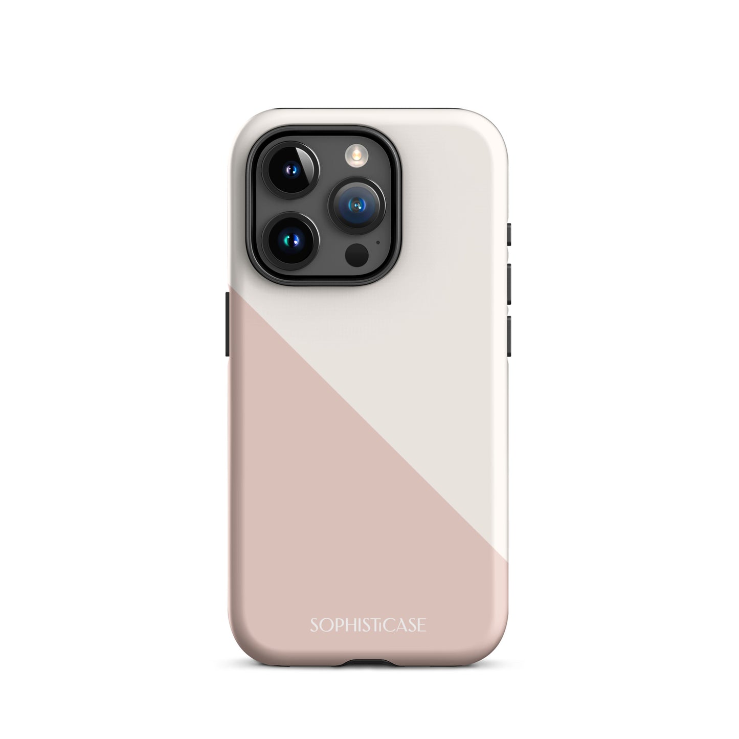 Tough Phone Case Featuring Neutral Beige Cream Diagonal Split Design for iPhone 15 Pro Matte