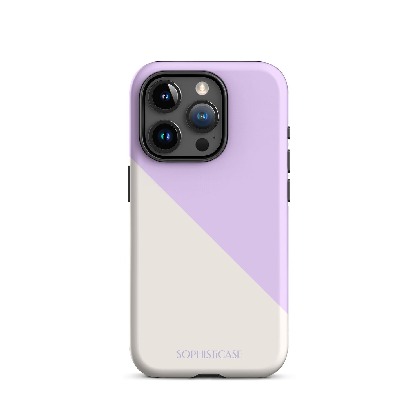 Tough Phone Case Featuring Purple Cream Diagonal Split Design for iPhone 15 Pro Matte