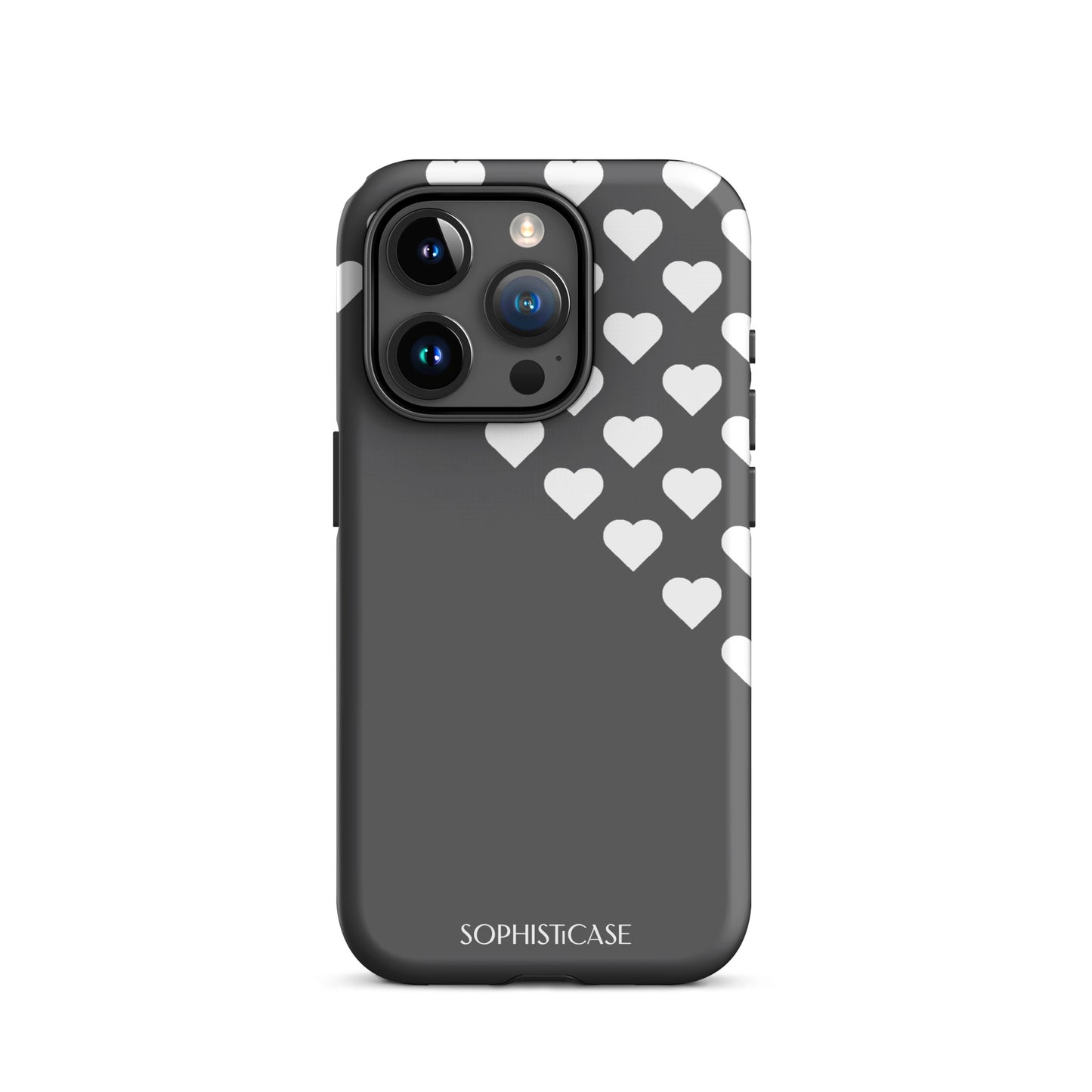 Tough Phone Case Featuring Black Cream Tiny Hearts Design for iPhone 15 Pro Matte