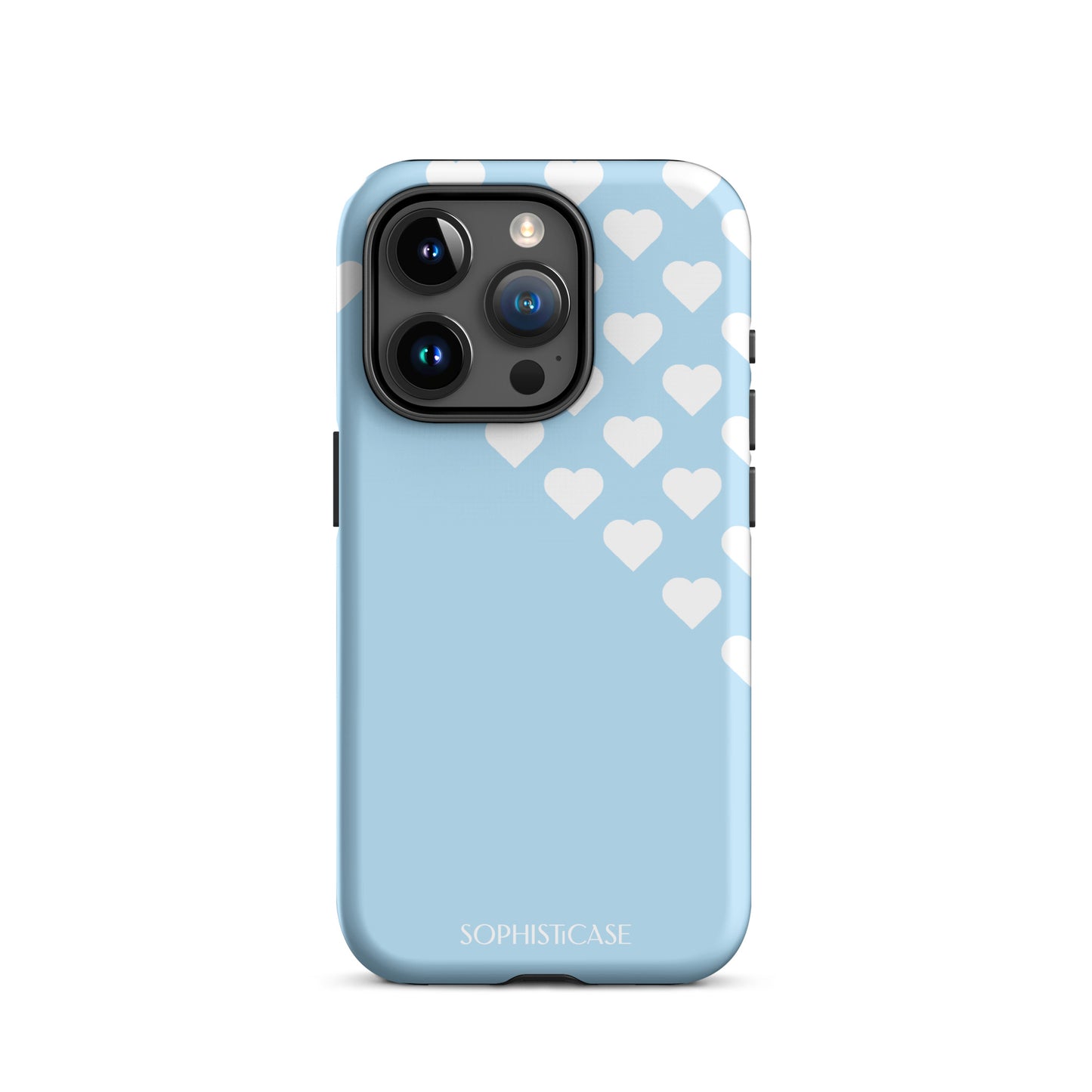 Tough Phone Case Featuring Blue Cream Tiny Hearts Design for iPhone 15 Pro Matte