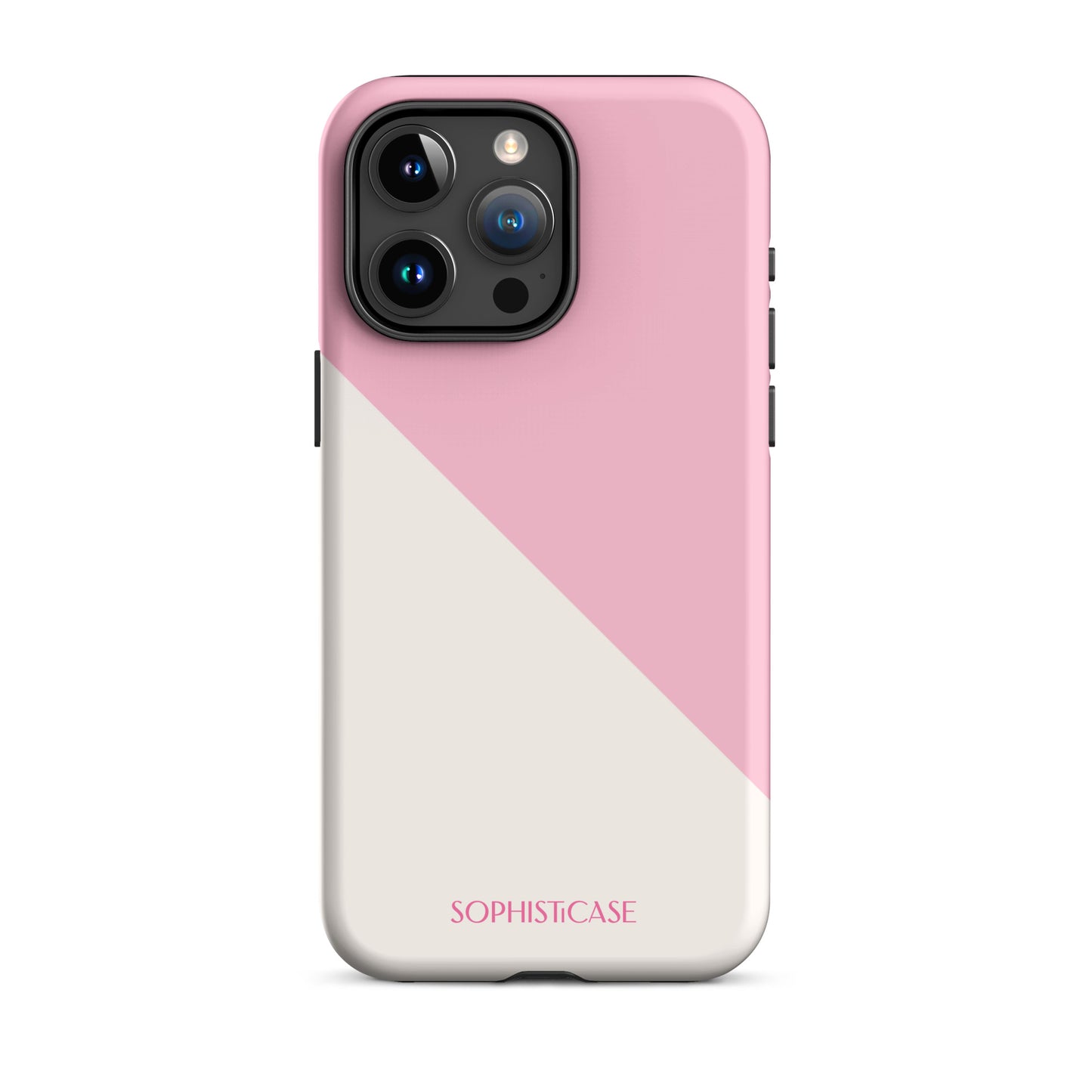 Tough Phone Case Featuring Pink Cream Diagonal Split Design for iPhone 15 Pro Max Matte