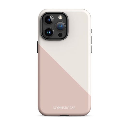 Tough Phone Case Featuring Neutral Beige Cream Diagonal Split Design for iPhone 15 Pro Max Matte