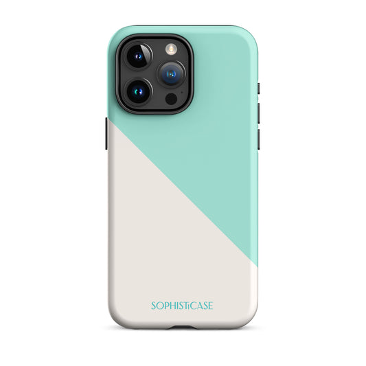 Tough Phone Case Featuring Mint Green Cream Diagonal Split Design for iPhone 15 Pro Max Matte