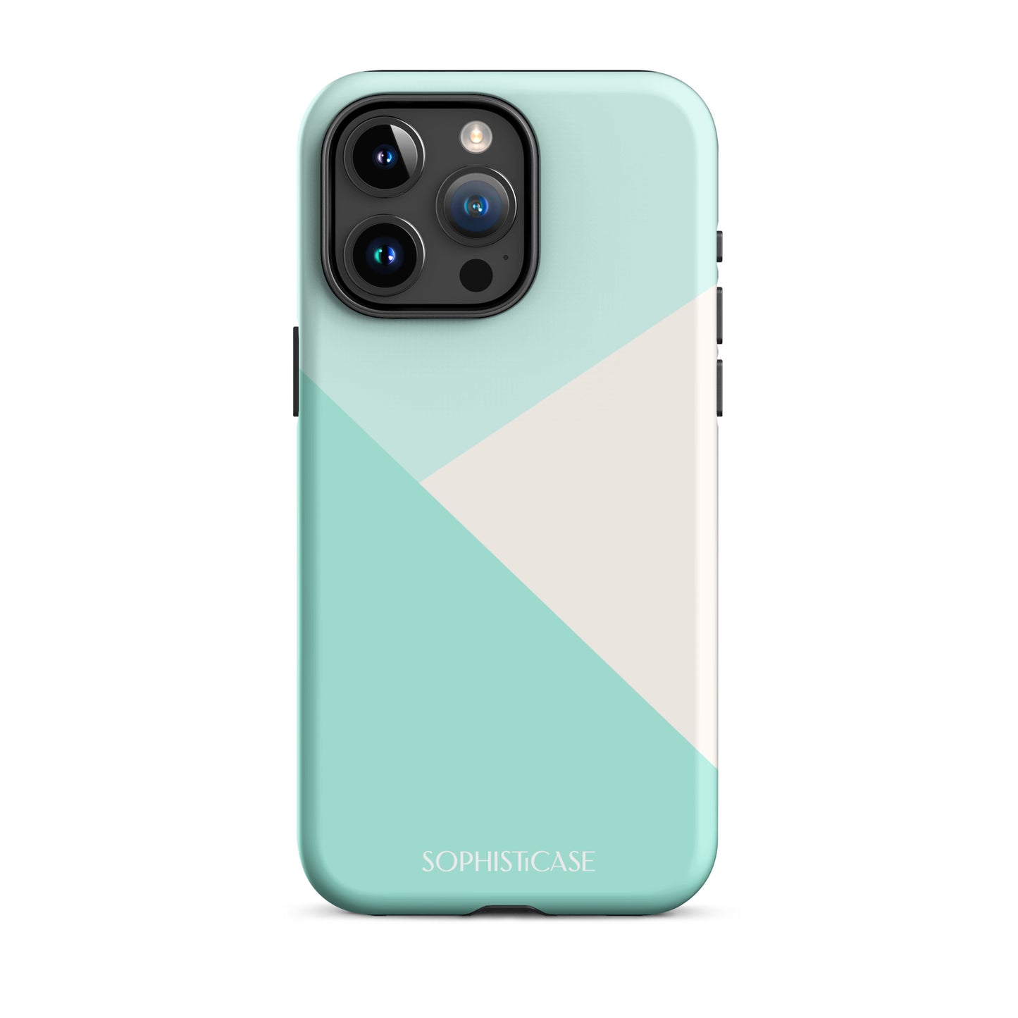 Tough Phone Case Featuring Three Tone Mint Green Cream Diagonal Design for iPhone 15 Pro Max Matte