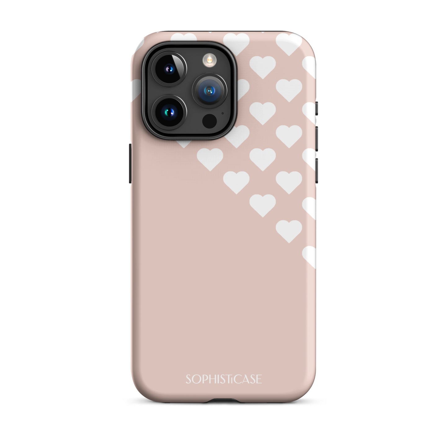 Tough Phone Case Featuring Neutral Beige Cream Tiny Hearts Design for iPhone 15 Pro Max Matte