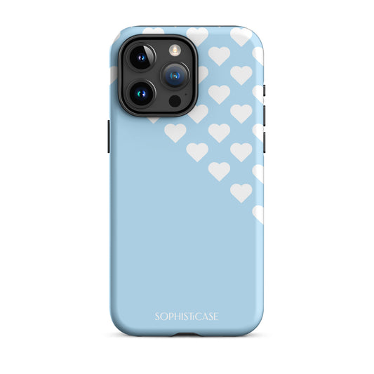 Tough Phone Case Featuring Blue Cream Tiny Hearts Design for iPhone 15 Pro Max Matte