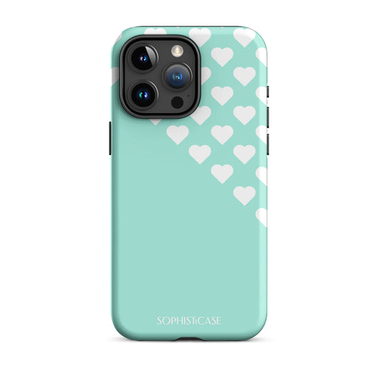 Tough Phone Case Featuring Black Cream Tiny Hearts Design for iPhone 15 Pro Max Matte